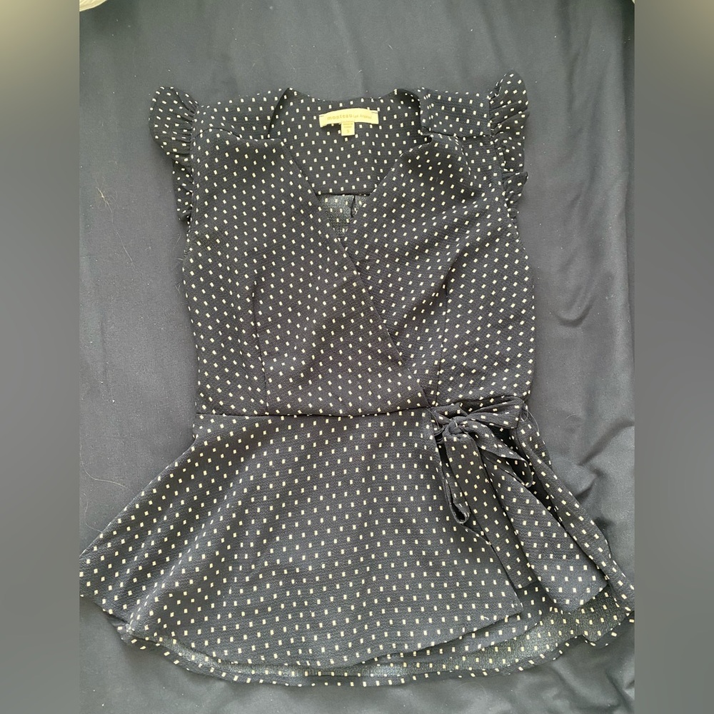 Navy white polka dot professional top